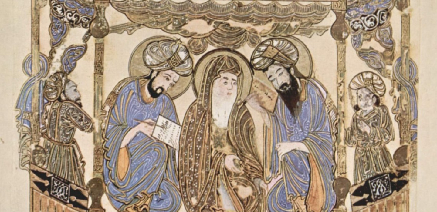 Buchmalerei aus „Die Schriften der lauteren Brüder“, irakischer Maler von 1287, Bibliothek der Süleymaniye-Moschee, Istanbul